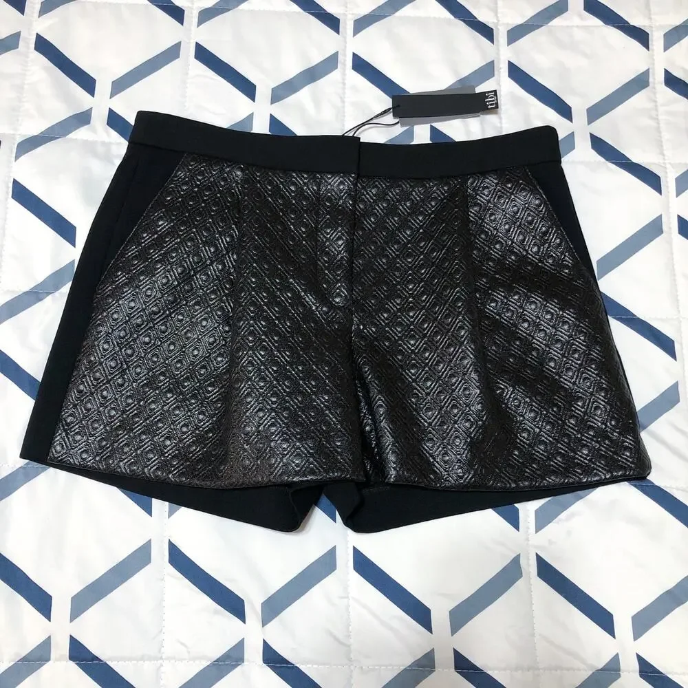 Tibi Black Embossed Faux Leather Shorts